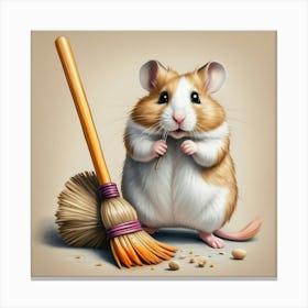 Hamster With Broom Canvas Print