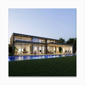 Modern House With Pool Canvas Print