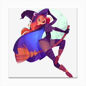 Last Minute Halloween Witch Full Moon Flying Broom Canvas Print