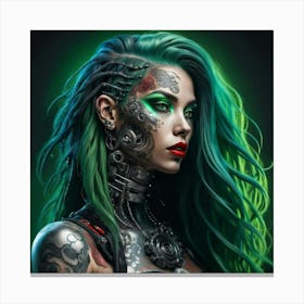 Green Haired cyborg Girl Canvas Print