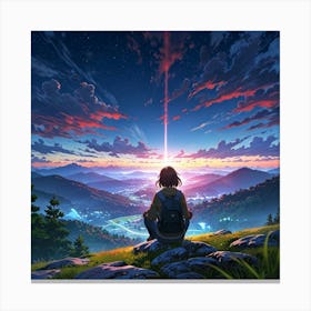 Anime Girl Looking At The Sky Canvas Print