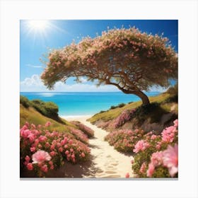 Pink Tree On The Beach Canvas Print