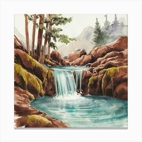 Waterfall Watercolor Painting Canvas Print