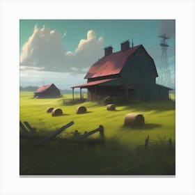 Barn And Hay Bales Canvas Print