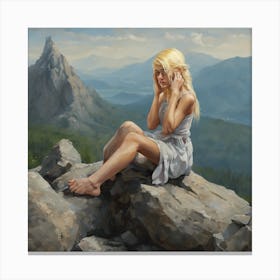 Girl Sitting On A Rock Canvas Print