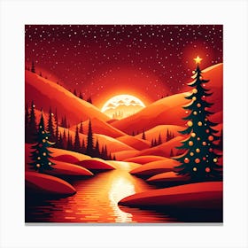 Christmas red Winter Landscape In The Mountains, Christmas days, Christmas concept art, Christmas vector art, Vector Art, Christmas art, Christmas, Christmas trees 4 Canvas Print
