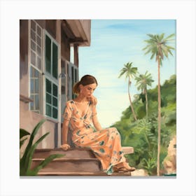 Woman on porch Canvas Print