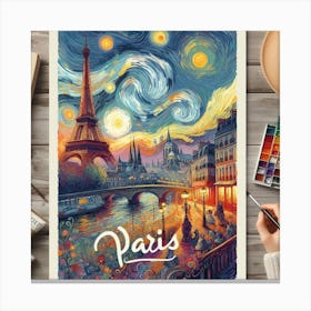 Paris Starry Night Travel Poster Canvas Print