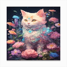 Cat In Flowers Canvas Print