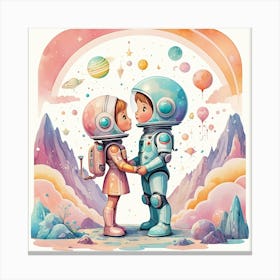 Couple In Space vintage retro sci-fi art Canvas Print