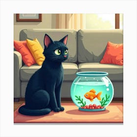 Cat And Fishbowl Art Print Funny (2) Canvas Print