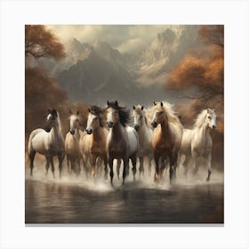 Horses In The Water Canvas Print