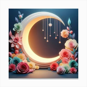 Moon With Flowers Canvas Print