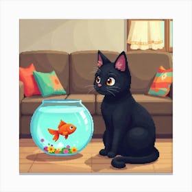 Cat And Fishbowl Art Print Funny (1) Canvas Print