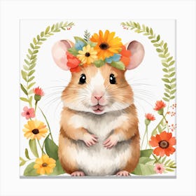 Floral Baby Hamster Nursery Illustration (42) Canvas Print