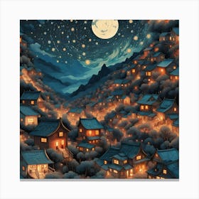 Village At starry Night Canvas Print