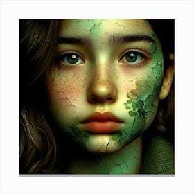 Green Girl With Cracked Face Canvas Print
