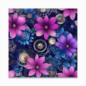 Clocks And Flowers Canvas Print