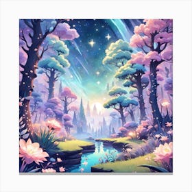 A Fantasy Forest With Twinkling Stars In Pastel Tone Square Composition 243 Canvas Print