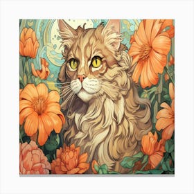 Cat In Flowers Canvas Print