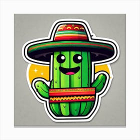 Mexico Cactus With Mexican Hat Inside Taco Sticker 2d Cute Fantasy Dreamy Vector Illustration Canvas Print