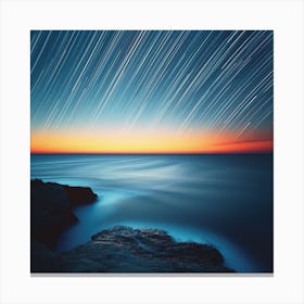 Star Trails Over The Ocean Canvas Print