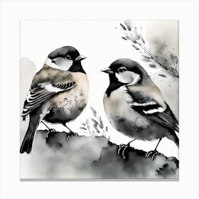 Firefly A Modern Illustration Of 2 Beautiful Sparrows Together In Neutral Colors Of Taupe, Gray, Tan (28) Canvas Print