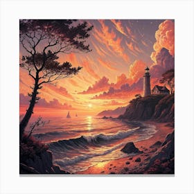 Sunset At The Lighthouse Canvas Print