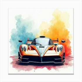 Pagani Huayra Bc In A Colorful Watercolor Setting, No Signature Or Logo 1 Canvas Print