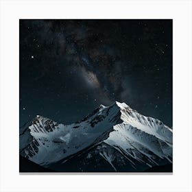 A Majestic Mountain Range With Snow Capped Peaks And A Clear, Starry Night Sky 2 1 Canvas Print