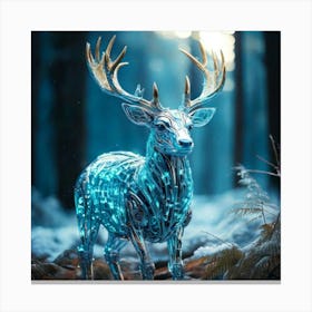 Firefly Whimsical Robotic Deer With Teal And Iridescent Details In A Frosty, Enchanted Forest 93275 (2) Canvas Print