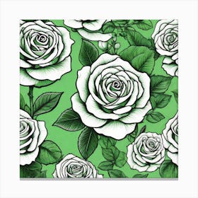 White Roses On Green Background 2 Canvas Print