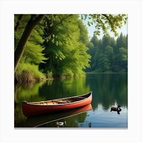 Canoe On A Lake Canvas Print