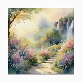 Waterfall In The Garden Canvas Print