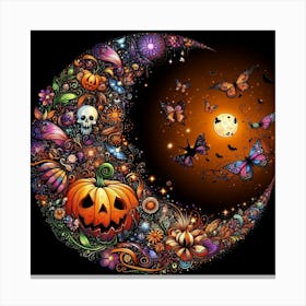 Halloween In A Half Moon Canvas Print