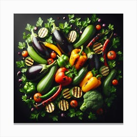 Colorful Vegetables On Black Background Canvas Print