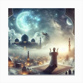 Muslim Man Prayingلمشاعر الروحانية في رمضان Canvas Print