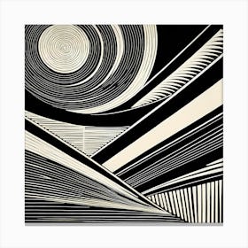 Mid Century Inspired Linocut Abstract Black And White art, 125 Canvas Print