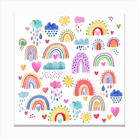 Lovely Happy Rainbows Sun Colourful Square Canvas Print