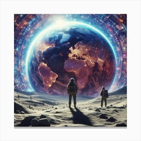 Two Astronauts Looking At The Earth Canvas Print