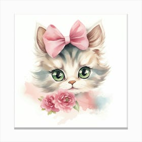 Cute Kitten With Pink Bow 4 Canvas Print