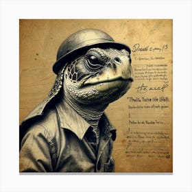 Turtle In Military Uniform Canvas Print