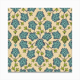 THISTLEDOWN Modern Floral Botanical Damask in Mint Green Midnight Blue on Sand Canvas Print