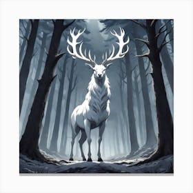 A White Stag In A Fog Forest In Minimalist Style Square Composition 39 Canvas Print