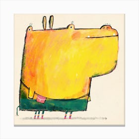 Yellow Hippo With Rainbow Socks Square Canvas Print