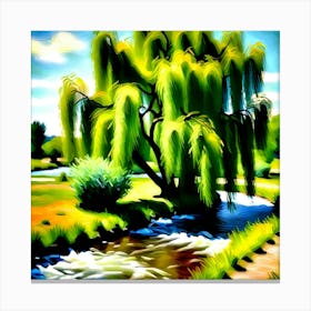 Willow Tree By The Stream Canvas Print