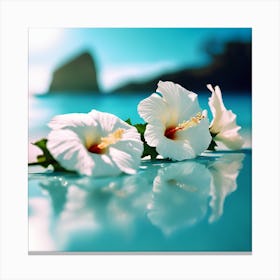 A Turquoise Blue Sea with White Hibiscus Flowers 1 Canvas Print