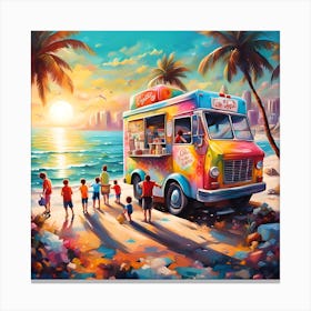 Seaside Scoops Of Delights At The Beach Ice Cream Truck Canvas Print