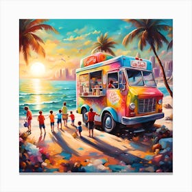 Seaside Scoops Of Ice Cream Truck Delights Canvas Print