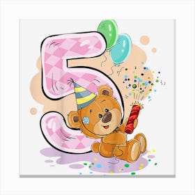 Kids Kids 5 Year Old Shirt 5th Birthday Boy Bear Kids Canvas Print